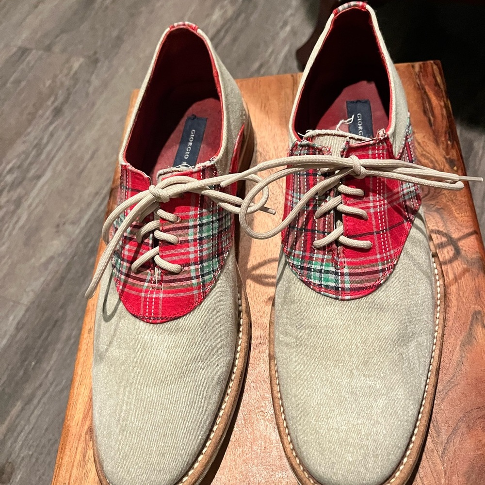 Giorgio Brutini Red and Green Plaid Oxfords